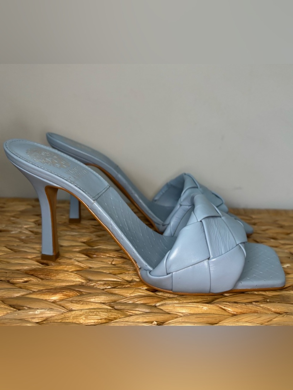 Vince Camuto Light Blue Woven Slide Heels - Picture 4 of 15